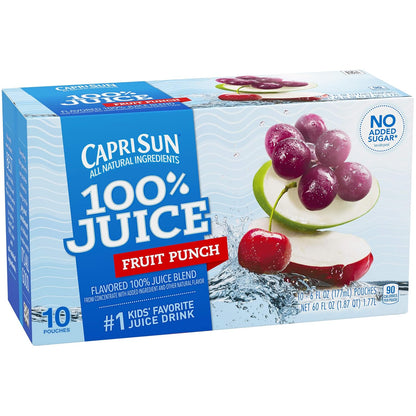 Capri Sun Fruit Punch 100% Juice – No Added Sugar Beverage for Health-Conscious Family Pantry