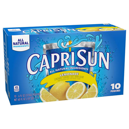 Capri Sun Lemonade Juice Blend – 10 Single-Serve Pouches for Simple, No-Prep Kids' Hydration, 6 fl oz