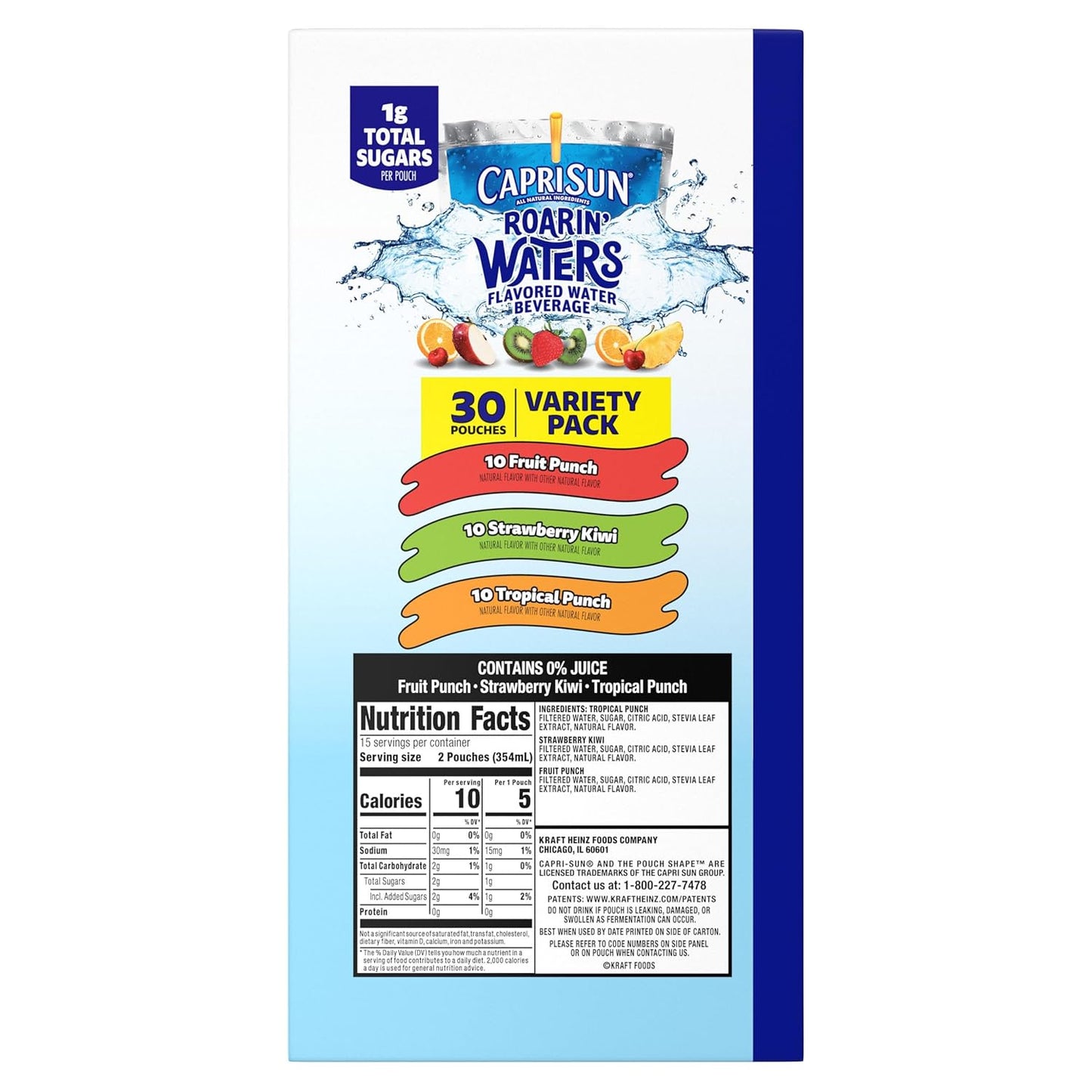 Capri Sun Roarin' Waters Variety Pack – Low-Sugar Stevia-Sweetened Hydration for Health-Conscious Families, 30 ct Box