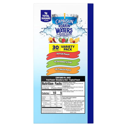 Capri Sun Roarin' Waters Variety Pack – Low-Sugar Stevia-Sweetened Hydration for Health-Conscious Families, 30 ct Box