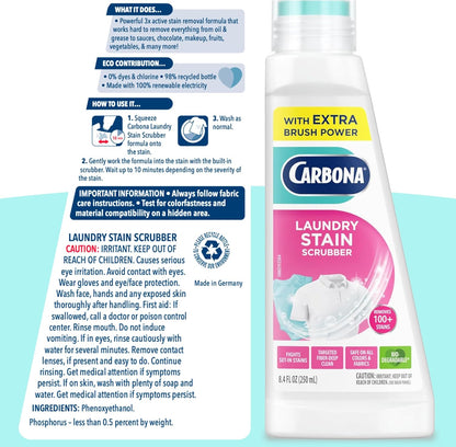 Carbona Laundry Stain Scrubber & Remover – Single-Bottle Stain Solution for Cotton, Wool, and Blend Wardrobes, Clutter-Free Laundry Room