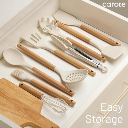 CAROTE 22-Piece Silicone Utensil Set in Cream White – All-in-One Minimalist Kitchen Solution