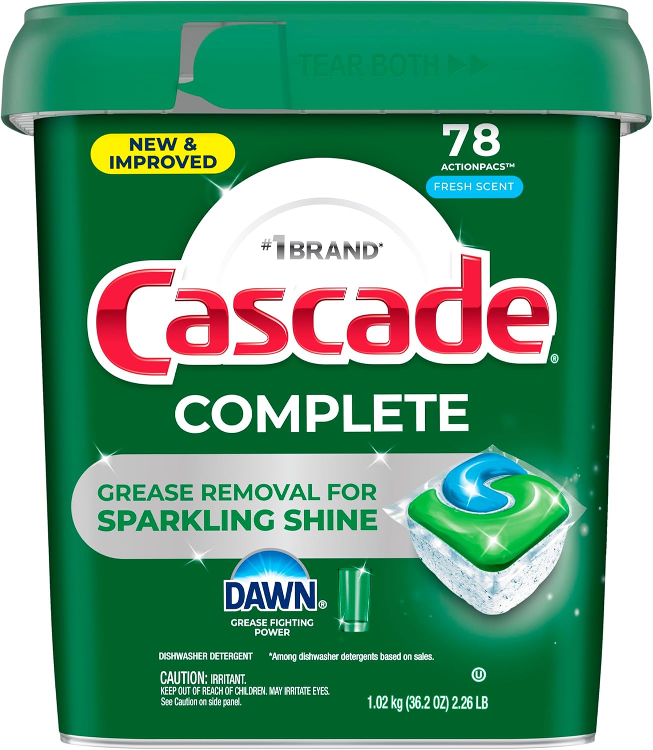 Cascade Complete Dishwasher Pods – Uncluttered Countertop Solution, Water-Soluble Fresh Scent Pods