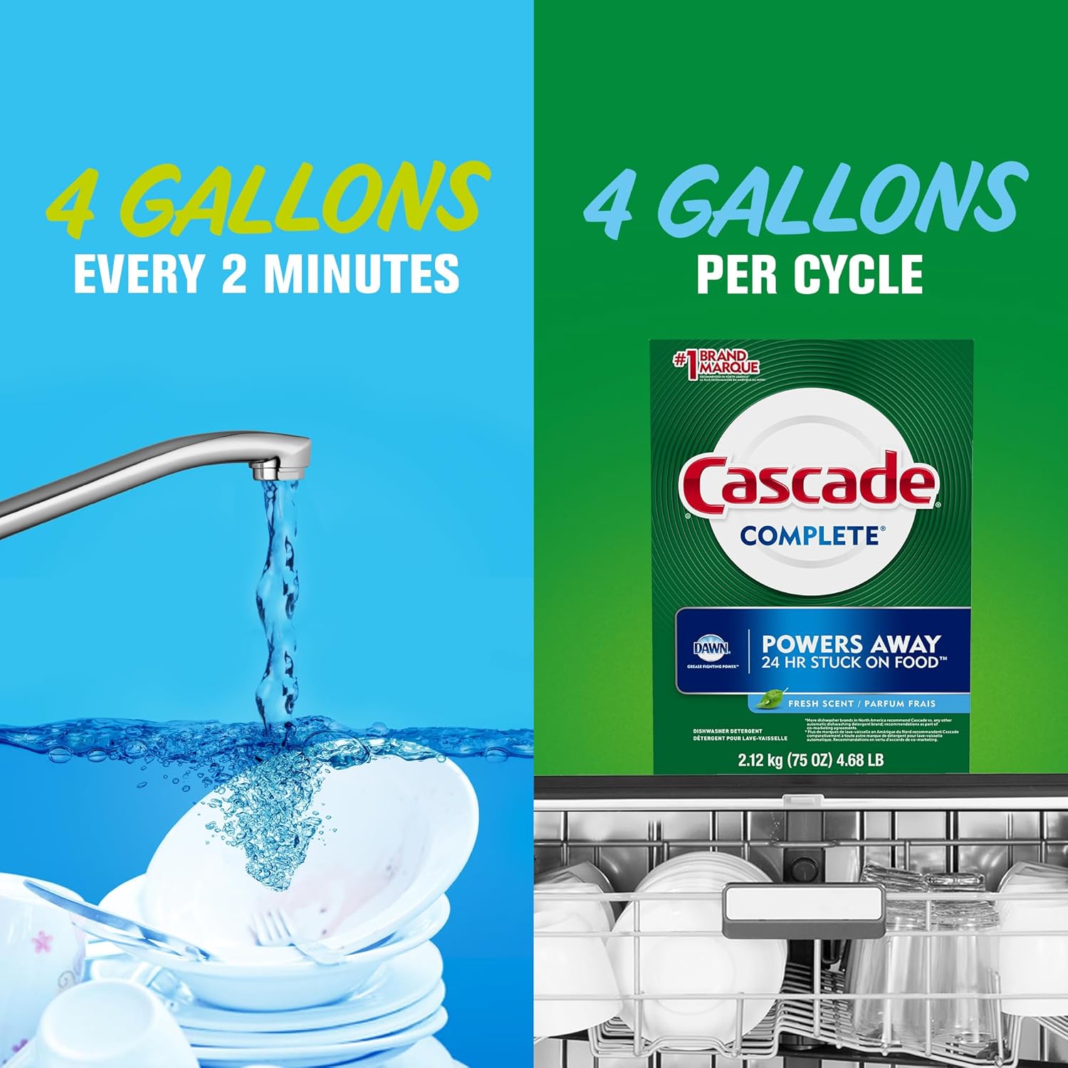 Cascade Complete Powder Dishwasher Detergent for Cozy Open-Concept Dining Spaces, Fresh Scent Signature