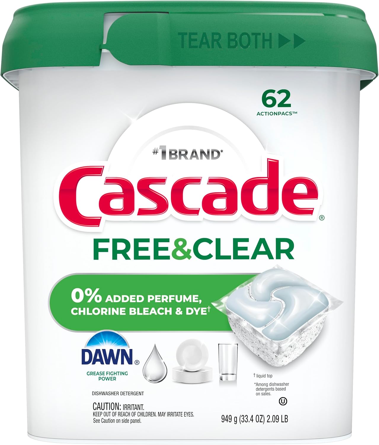 Cascade Free & Clear ActionPacs – Child-Safe Dish Detergent, Septic-Safe Plumbing Formula 47ct