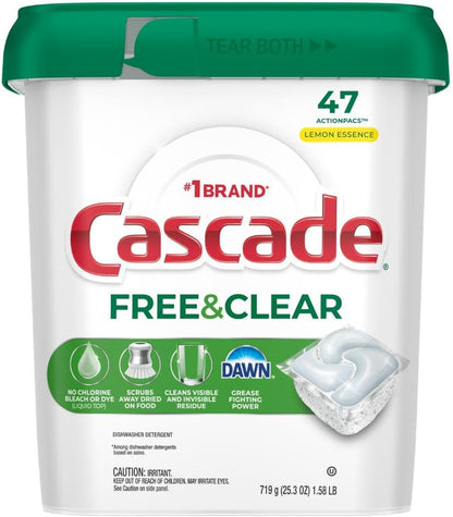 Cascade Free & Clear Dishwasher Pods for Septic-Safe Kitchens, Phosphate and Chlorine-Bleach-Free Dishwashing