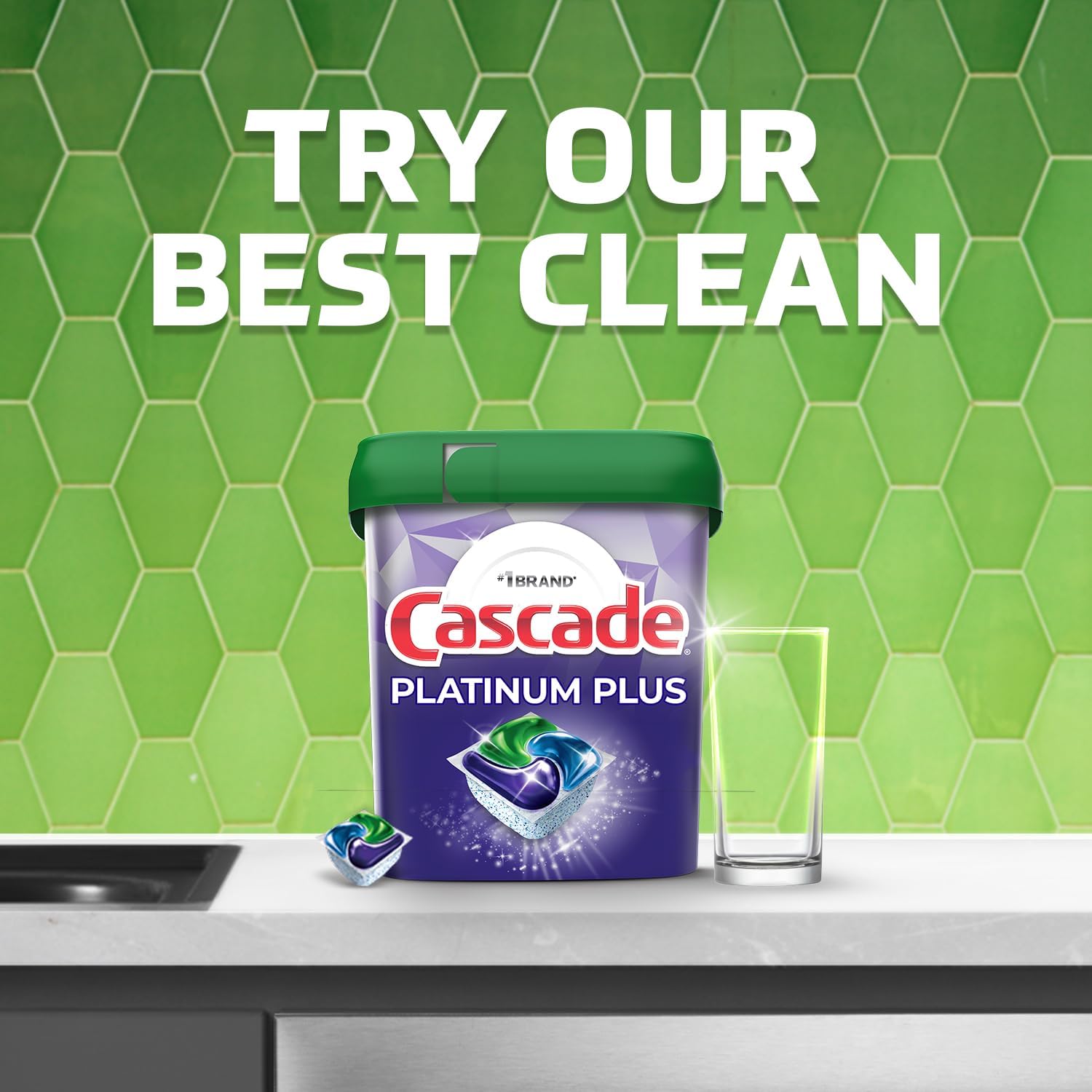 Cascade Platinum ActionPacs for Sustainable Living, Low-Waste Lemon Dishwasher Pods