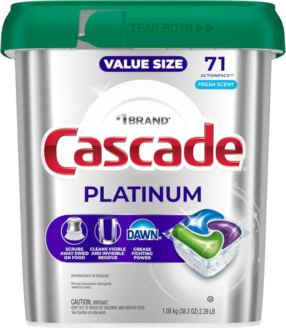 Cascade Platinum Dishwasher Pods, Dish Detergent Soap for Patio Entertaining and Outdoor Hosting, Fresh 59 count