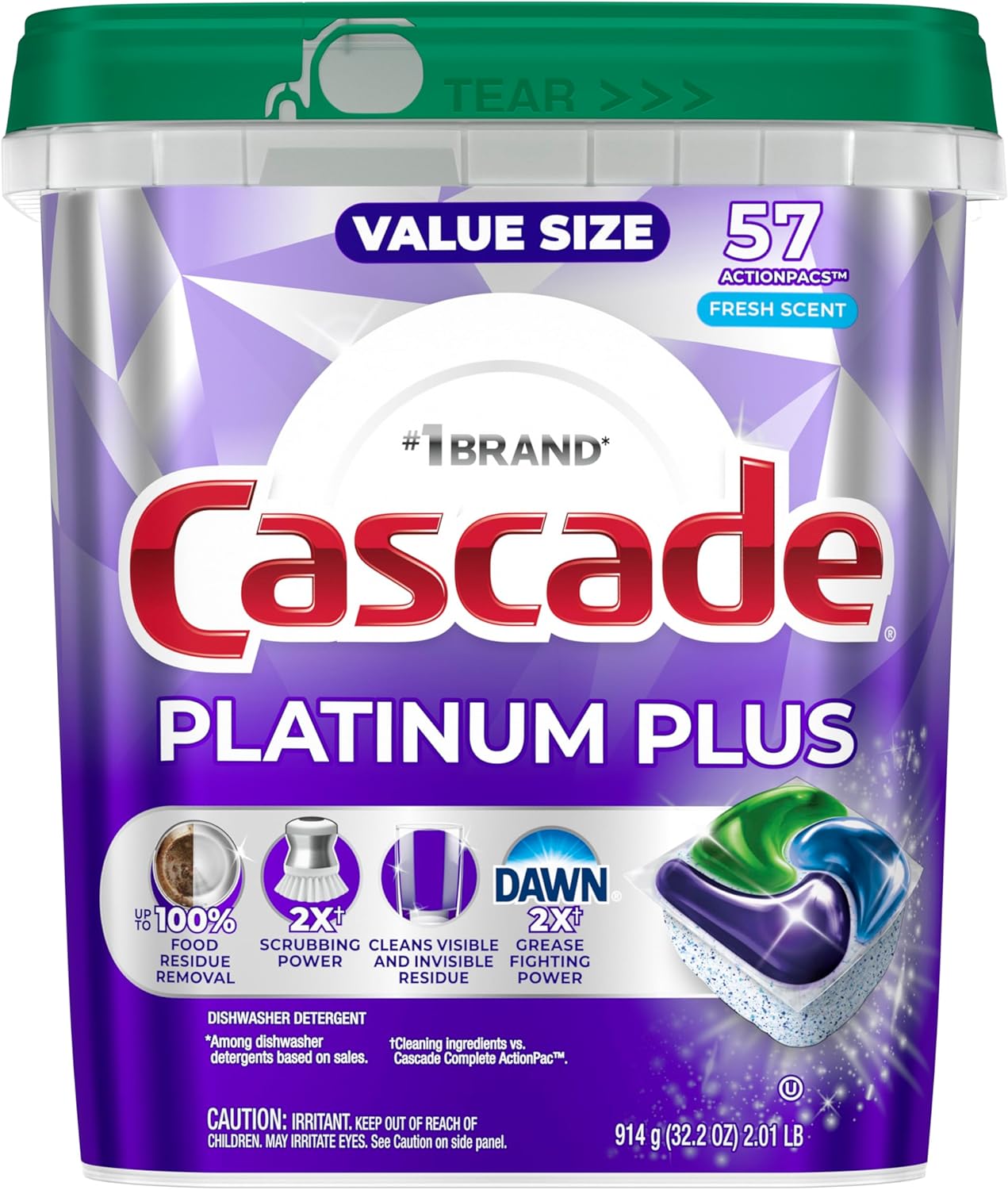 Cascade Platinum Plus Dishwasher Soap for Heavy-Duty Family Loads, Faster After-Dinner Cleanup