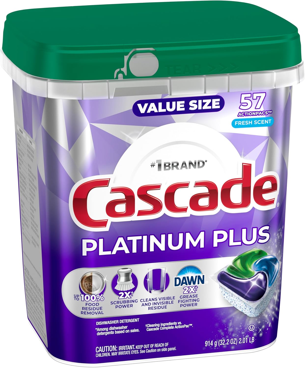 Cascade Platinum Plus Dishwasher Soap for Heavy-Duty Family Loads, Faster After-Dinner Cleanup