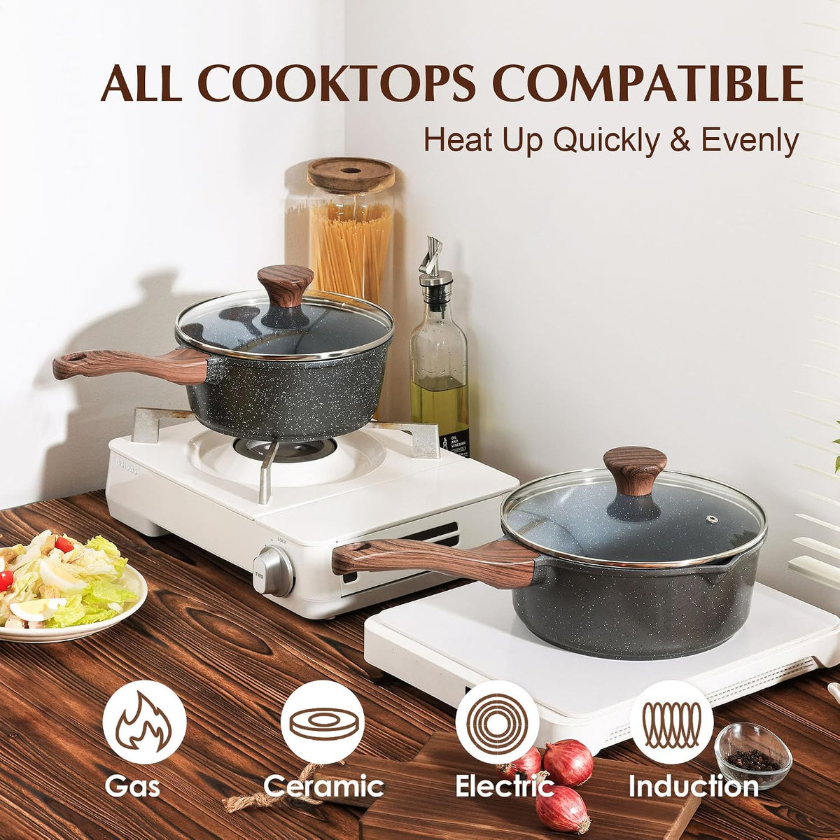 cast aluminum core with high-magnetic stainless steel base for even, fast heating on all cooktops including induction