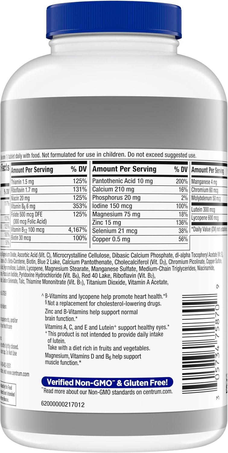 Centrum Silver Men's 50+ Multivitamin with Vitamin D3, B-Vitamins, Zinc for Memory and Cognition - 200 Tablets