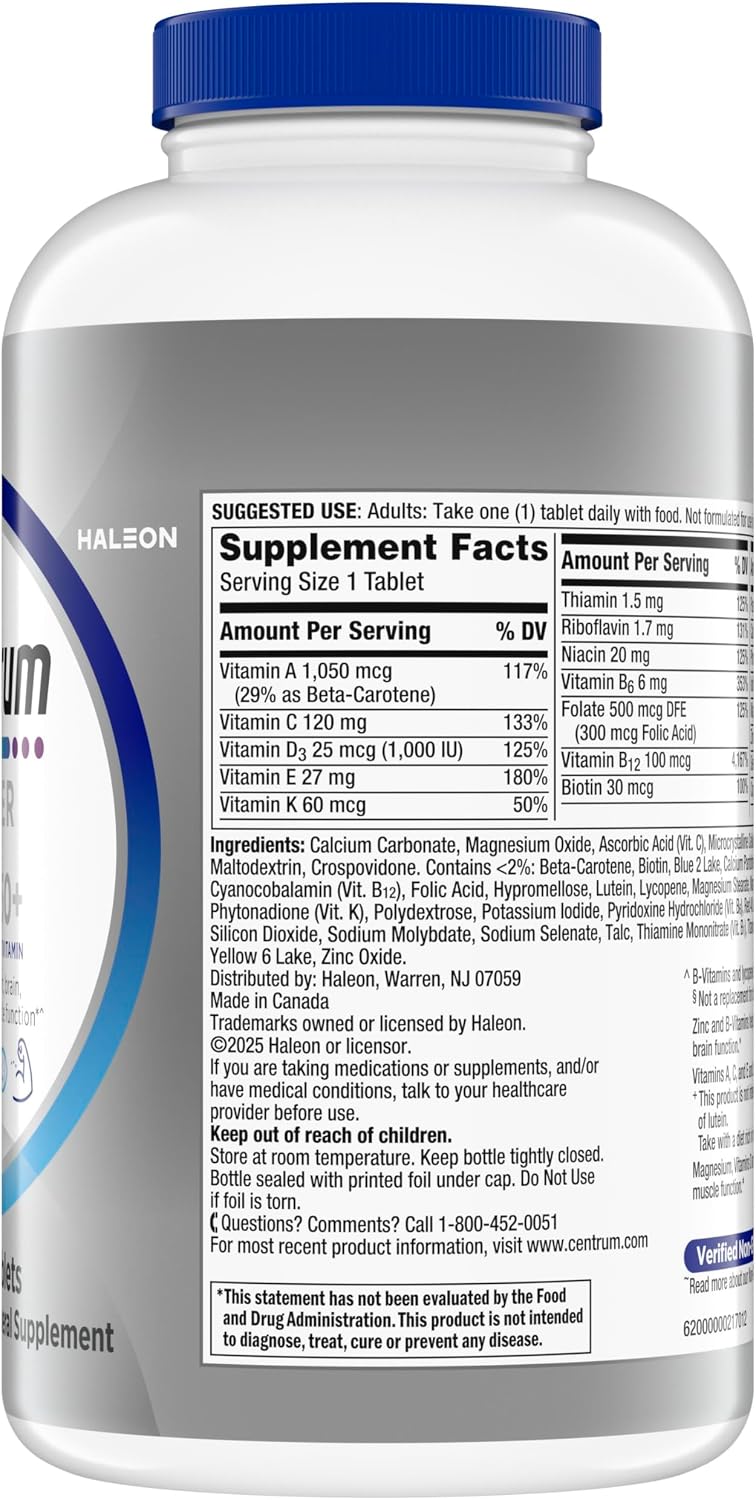Centrum Silver Men's 50+ Multivitamin with Vitamin D3, B-Vitamins, Zinc for Memory and Cognition - 200 Tablets