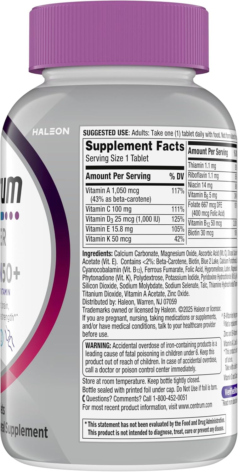 Centrum Silver Women's 50 Plus Multivitamin – Travel Supplement Pouch Essential for Working Women, 6-Month Bottle - 200 Ct