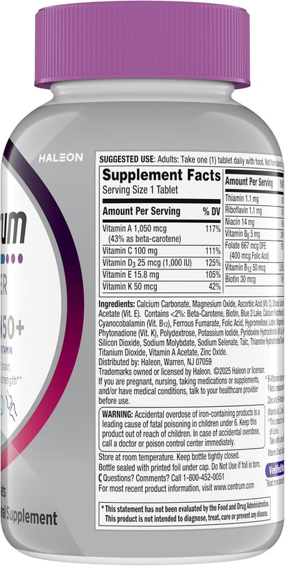 Centrum Silver Women's 50 Plus Multivitamin – Travel Supplement Pouch Essential for Working Women, 6-Month Bottle - 200 Ct