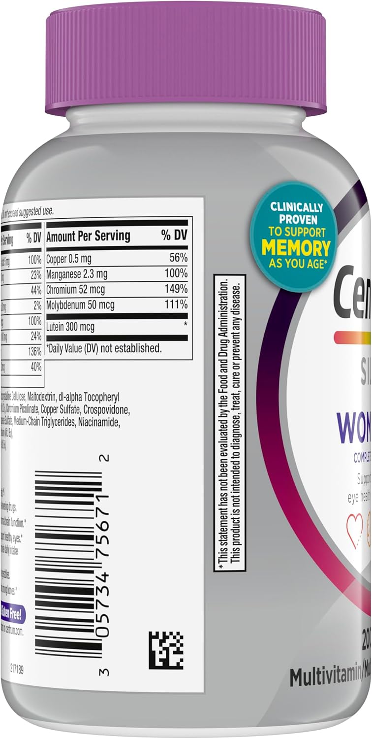 Centrum Silver Women's 50 Plus Multivitamin – Travel Supplement Pouch Essential for Working Women, 6-Month Bottle - 200 Ct