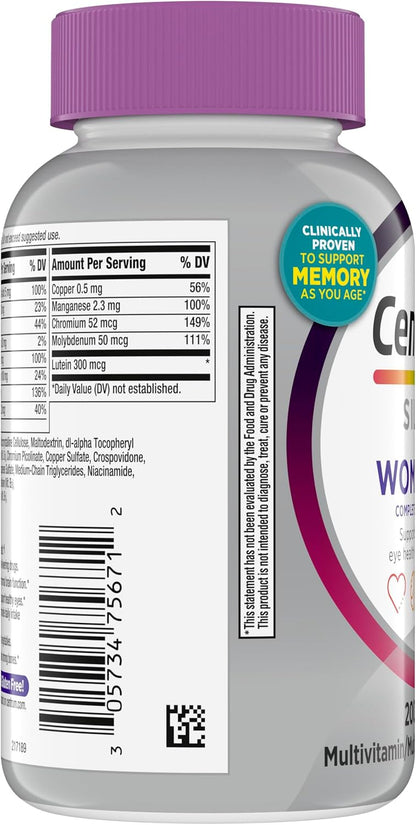 Centrum Silver Women's 50 Plus Multivitamin – Travel Supplement Pouch Essential for Working Women, 6-Month Bottle - 200 Ct