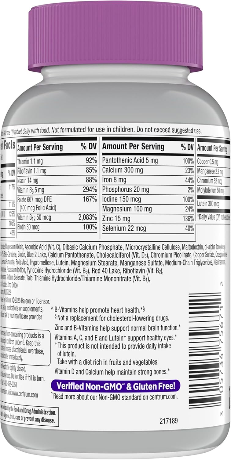 Centrum Silver Women's 50 Plus Multivitamin – Travel Supplement Pouch Essential for Working Women, 6-Month Bottle - 200 Ct