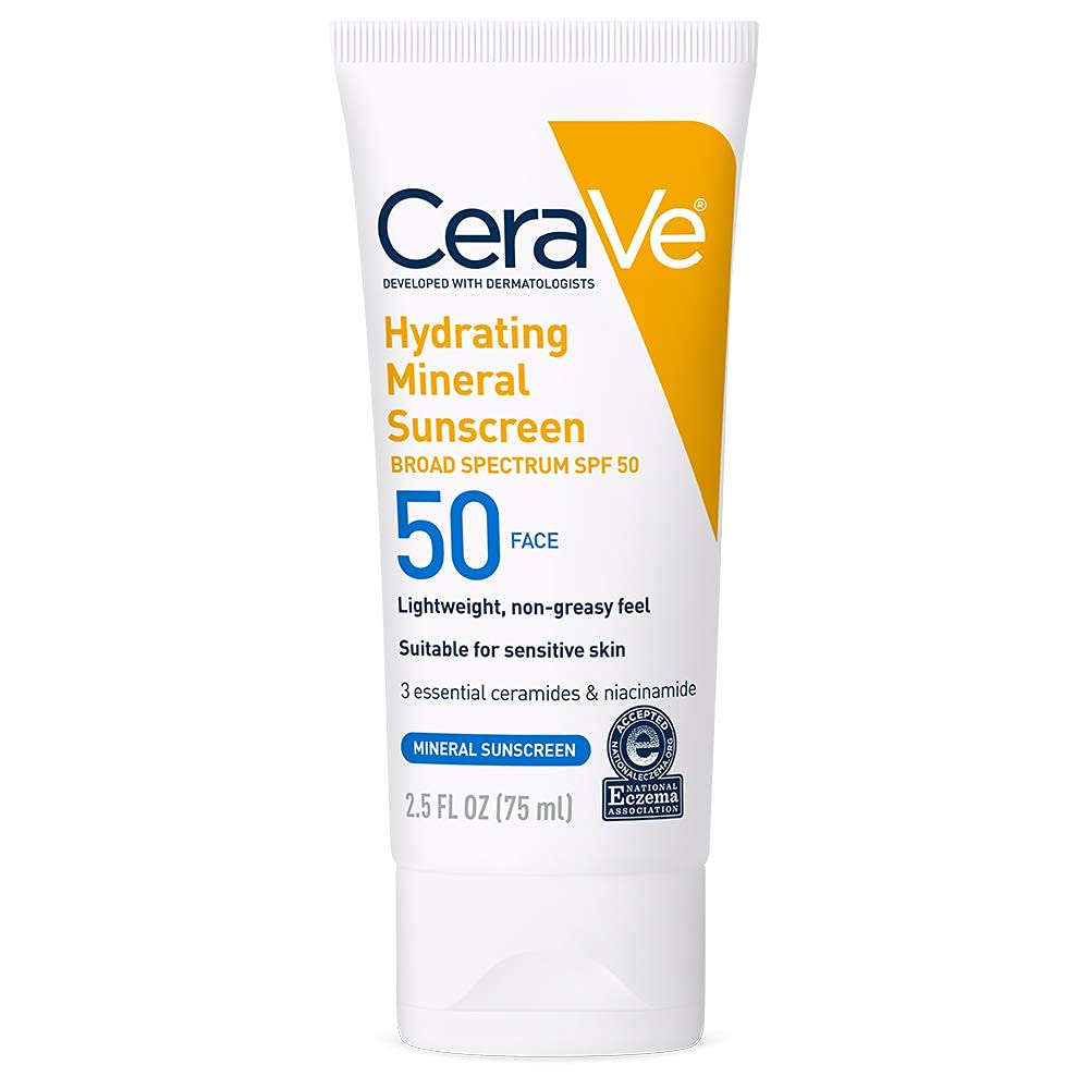 CeraVe 100% Mineral Sunscreen SPF 50 – Morning Skincare Ritual for Sensitive Skin, Ceramide Hydrating Face SPF