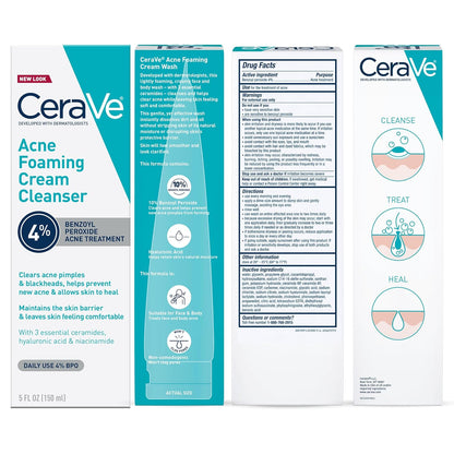 CeraVe Acne Foaming Cream Cleanser, Gentle Benzoyl Peroxide Wash for Mindful Self-Care Evenings