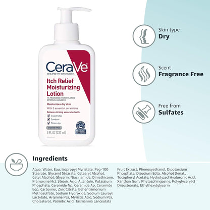 CeraVe Anti-Itch Lotion for Backyard and Patio Use, Travel Size Itch Relief for Mosquito Bites and Sunburn 8 oz
