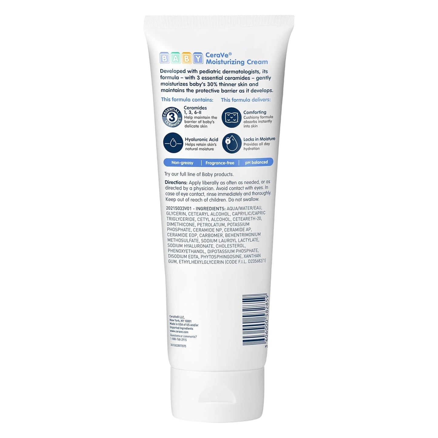CeraVe Baby Cream with Ceramides – Safe Daily Skincare for Kids' Bath Time Routine, Fragrance-Free Hydration for Delicate Developing Skin