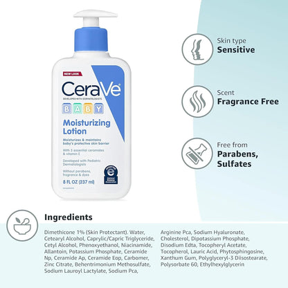 CeraVe Baby Moisturizing Lotion – Gentle Whole-Body Lotion for Kids' Bath Time and Bedtime, Sensitive Skin Safe 16 Ounce