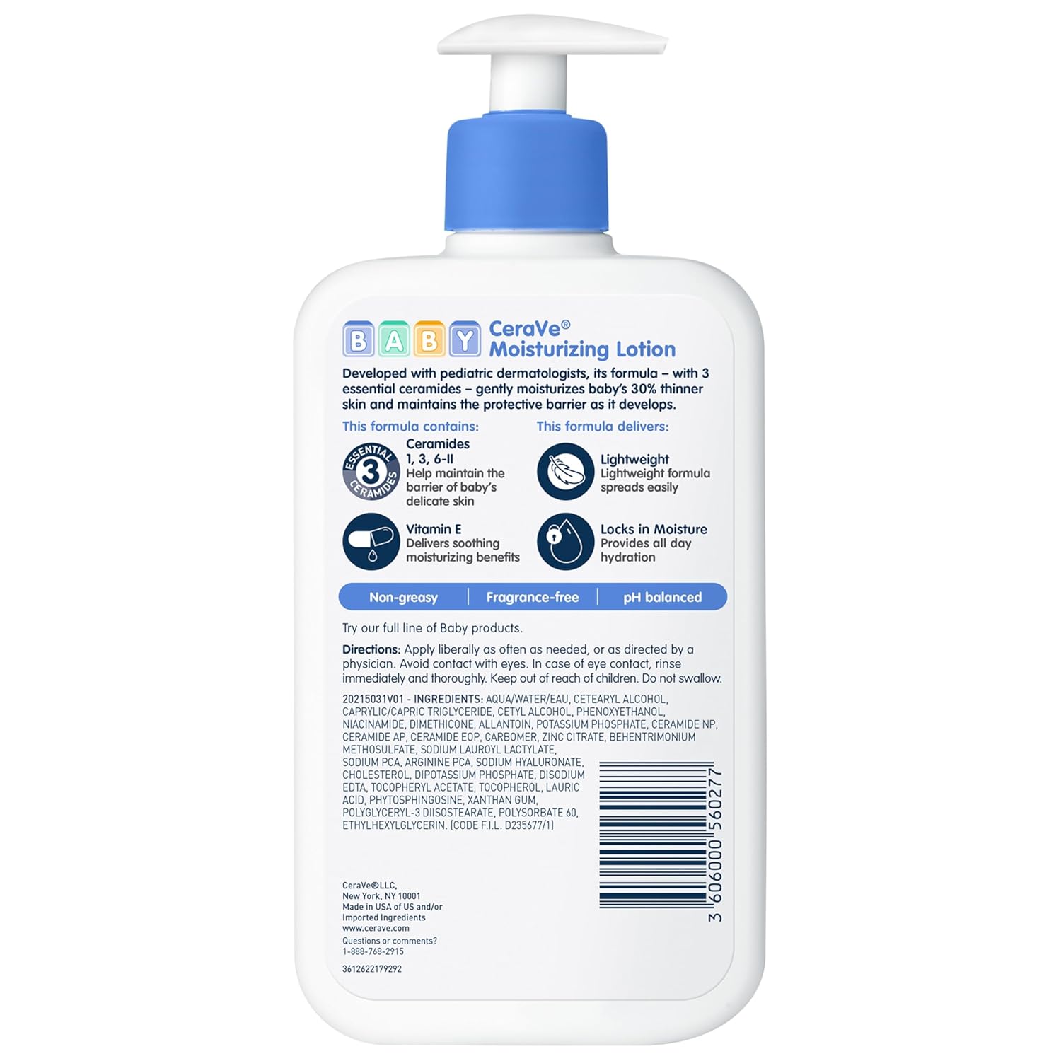 CeraVe Baby Moisturizing Lotion – Gentle Whole-Body Lotion for Kids' Bath Time and Bedtime, Sensitive Skin Safe 16 Ounce