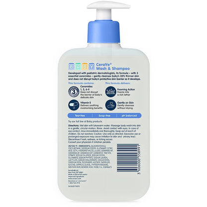CeraVe Baby Wash & Tear-Free Shampoo – Gentle Daily Hair and Body Cleanser for Kids with Sensitive or Eczema-Prone Skin