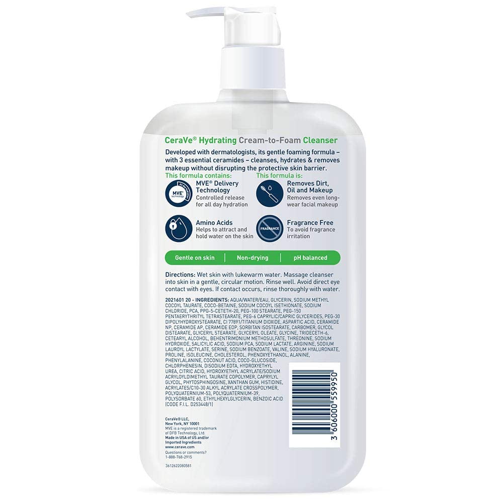 CeraVe Hydrating Cream To Foam Cleanser – Self-Care Daily Wash That Restores Moisture for Dry, Stressed Skin