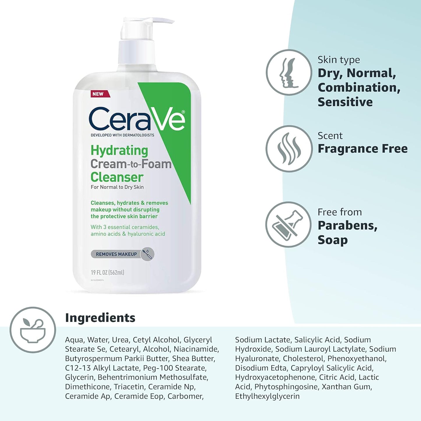 CeraVe Hydrating Cream To Foam Cleanser – Self-Care Daily Wash That Restores Moisture for Dry, Stressed Skin
