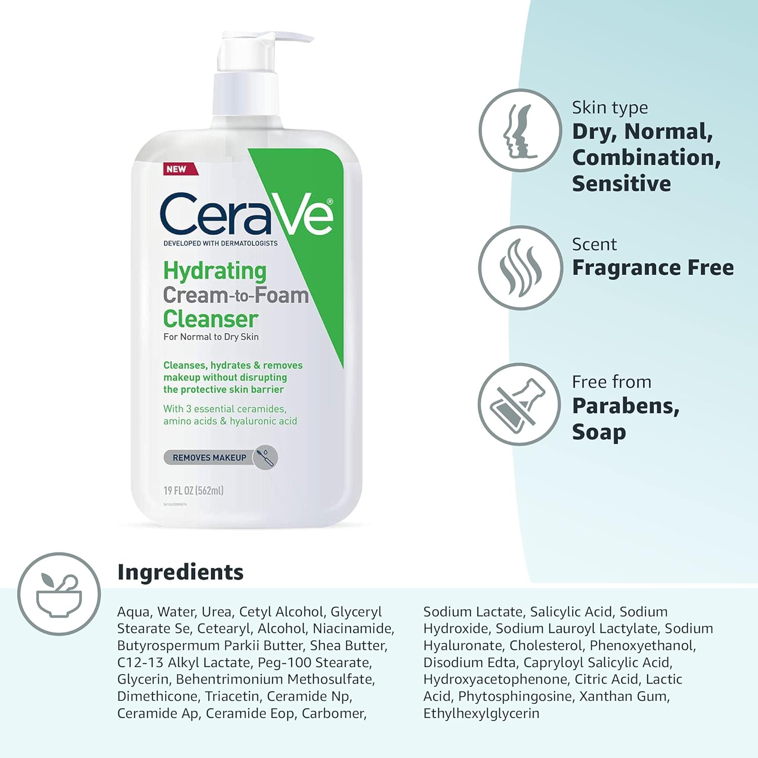 CeraVe Hydrating Cream To Foam Cleanser – Self-Care Daily Wash That Restores Moisture for Dry, Stressed Skin