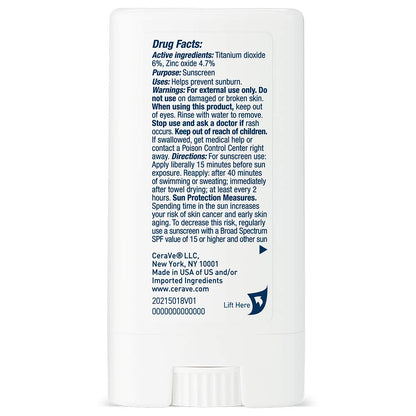 CeraVe Mineral Sunscreen Stick SPF 50 – Gentle Family SPF for Kids' Park Days & Field Trips