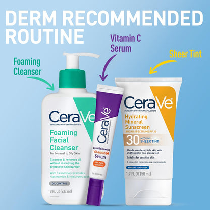 CeraVe Tinted Mineral Sunscreen SPF 30 – Pure Zinc Oxide & Titanium Dioxide for Sensitive Skin