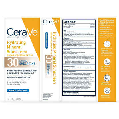 CeraVe Tinted Mineral Sunscreen SPF 30 – Pure Zinc Oxide & Titanium Dioxide for Sensitive Skin