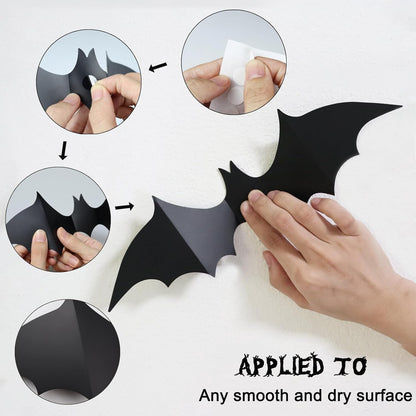 CESOF 3D Halloween Bat Wall Decor – 70-Piece Black PVC Decals for Living Room, Bedroom & Fireplace Mantle Accents