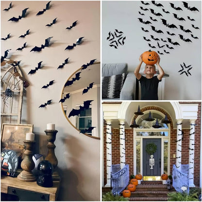 CESOF 3D Halloween Bat Wall Decor – 70-Piece Black PVC Decals for Living Room, Bedroom & Fireplace Mantle Accents