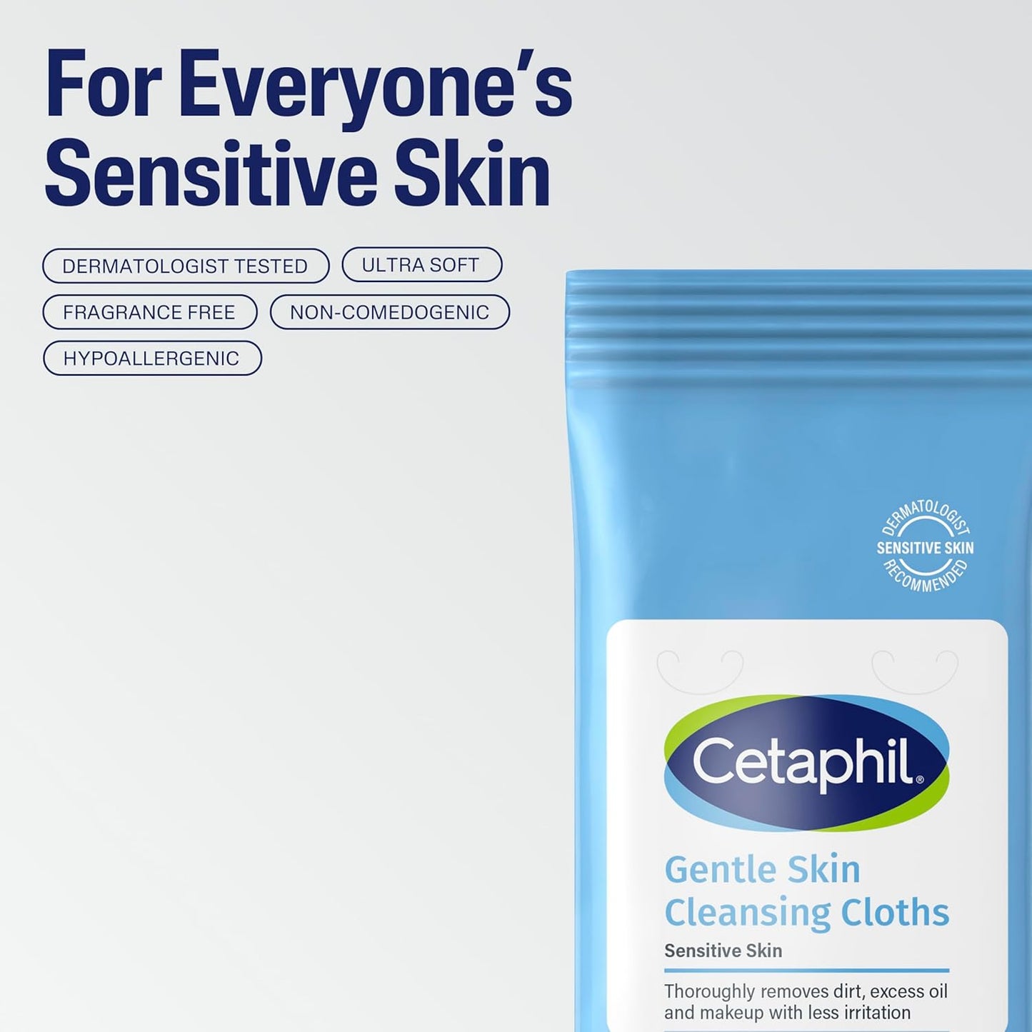 Cetaphil Face and Body Wipes – Hypoallergenic Cloths Safe for Sensitive Skin and Daily Use