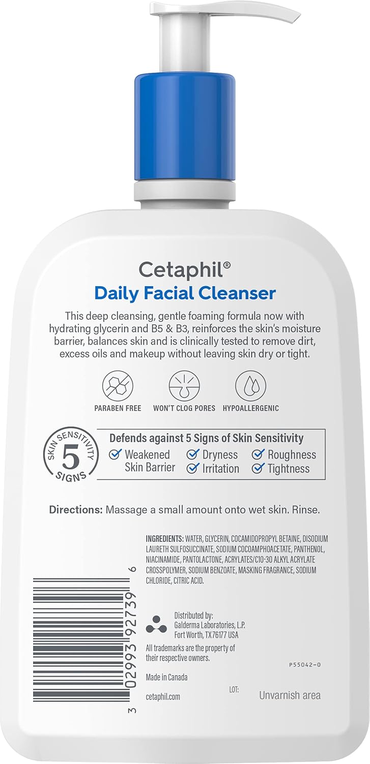 Cetaphil Hypoallergenic Face Cleanser – Soap-Free, Paraben-Free Wash for Reactive Skin Types