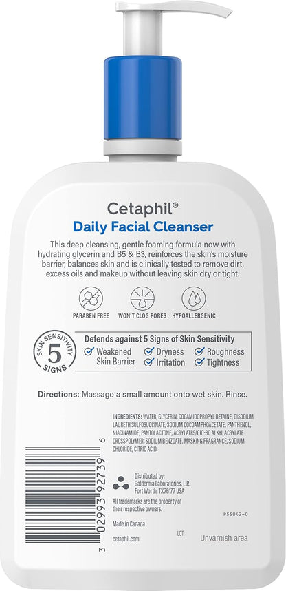 Cetaphil Hypoallergenic Face Cleanser – Soap-Free, Paraben-Free Wash for Reactive Skin Types