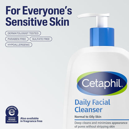 Cetaphil Hypoallergenic Face Cleanser – Soap-Free, Paraben-Free Wash for Reactive Skin Types