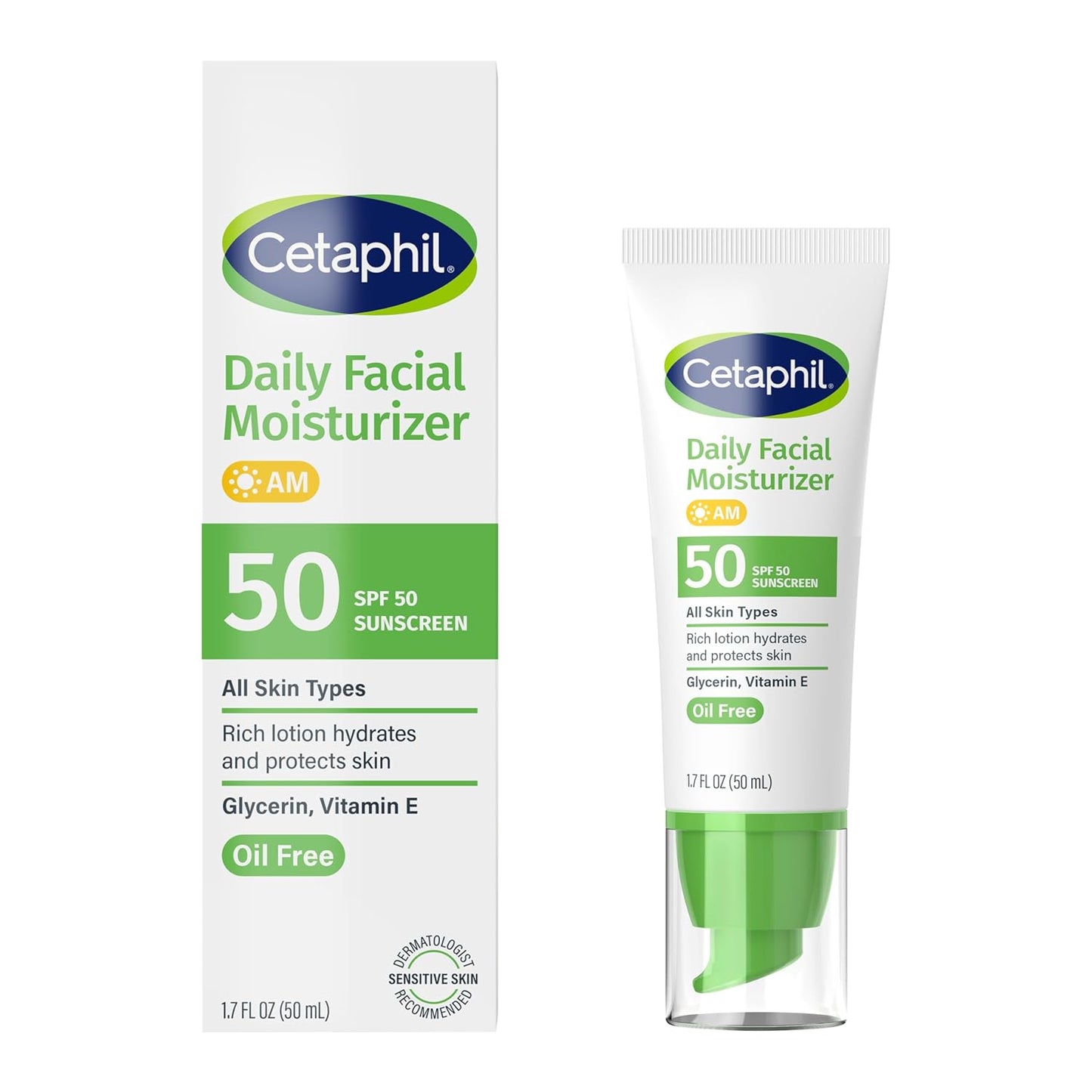 Cetaphil SPF 50 Moisturizer – Effortless One-Step Skincare for Minimalist Routines, No White Cast Finish