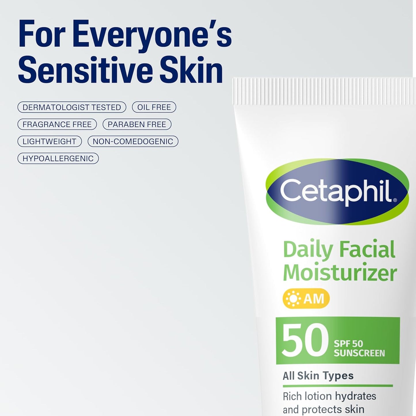 Cetaphil SPF 50 Moisturizer – Effortless One-Step Skincare for Minimalist Routines, No White Cast Finish