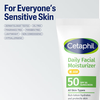 Cetaphil SPF 50 Moisturizer – Effortless One-Step Skincare for Minimalist Routines, No White Cast Finish