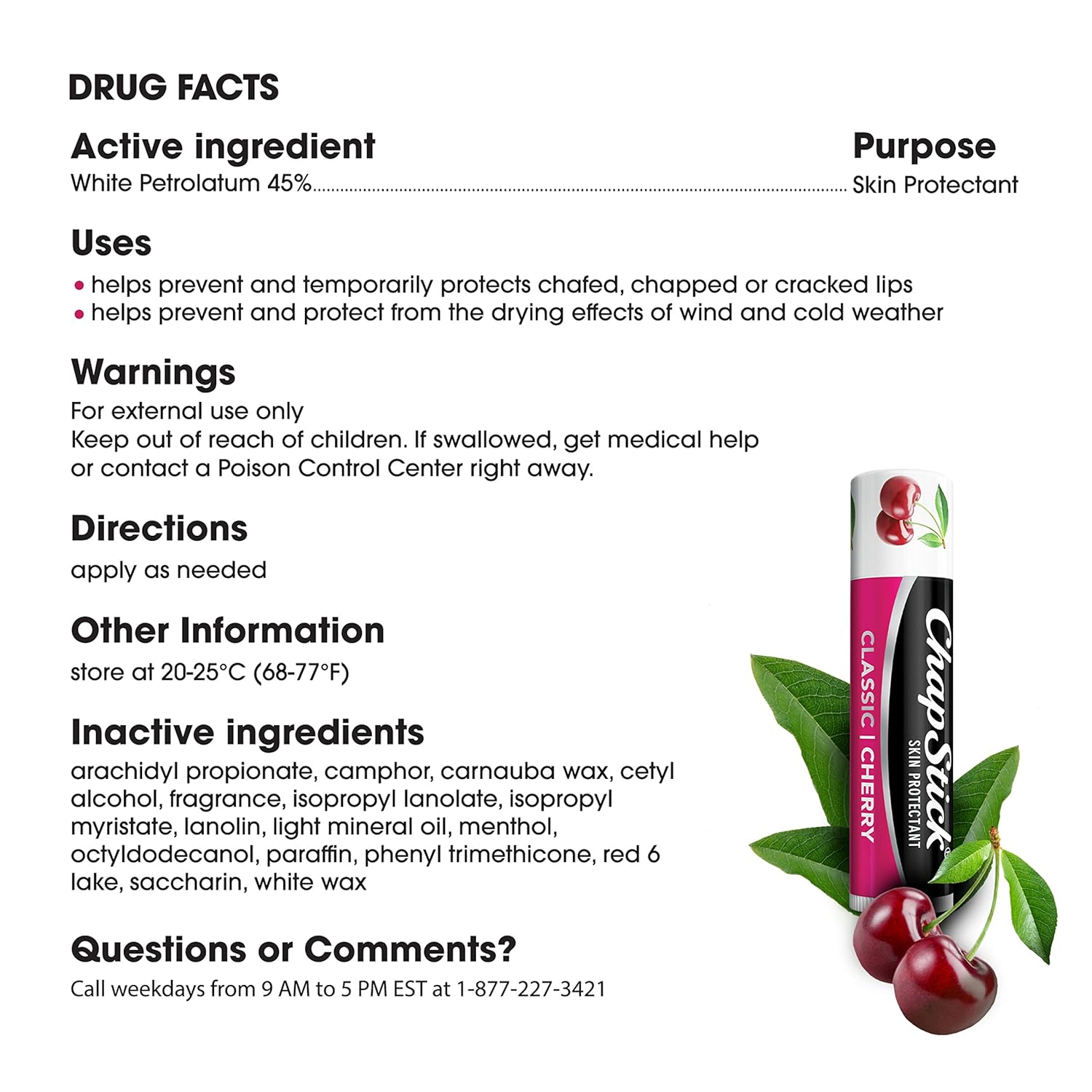 ChapStick Classic Cherry Lip Balm 3-Pack – Simple Paraben-Free Lip Care for Clutter Free Counters and Drawers