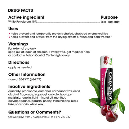 ChapStick Classic Cherry Lip Balm 3-Pack – Simple Paraben-Free Lip Care for Clutter Free Counters and Drawers