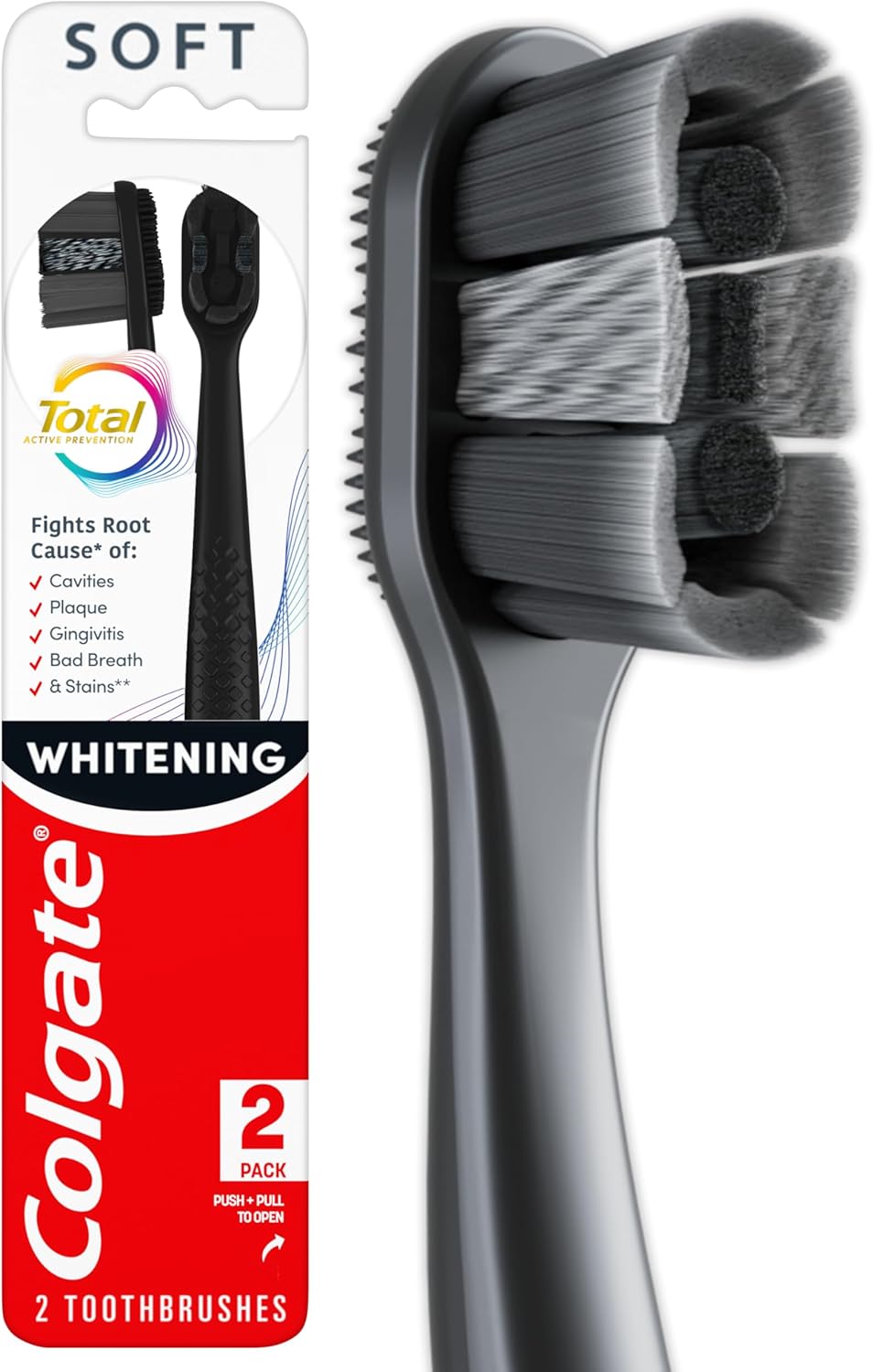 charcoal-infused high-density soft bristles designed to polish away surface stains