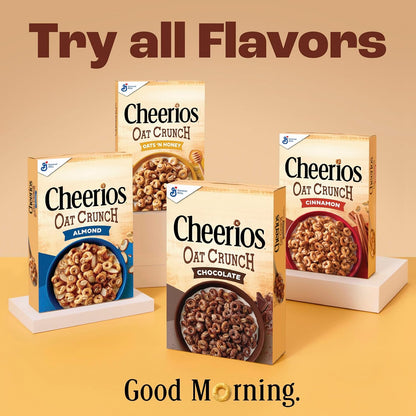 Cheerios Oat Crunch Cinnamon Breakfast Cereal, Made with Whole Grain – Quick Workday Breakfast for the Home Office Pantry, 24 oz Family Size