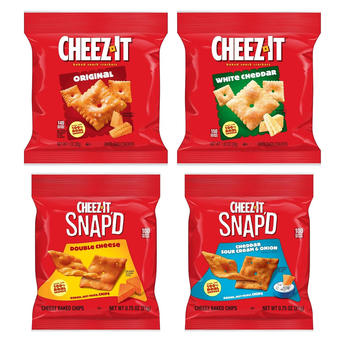 Cheez-It Cheese Crackers, Baked Snack Crackers, Kid-Friendly Lunchbox Pack, 4 Cheese Flavors (42 Count)