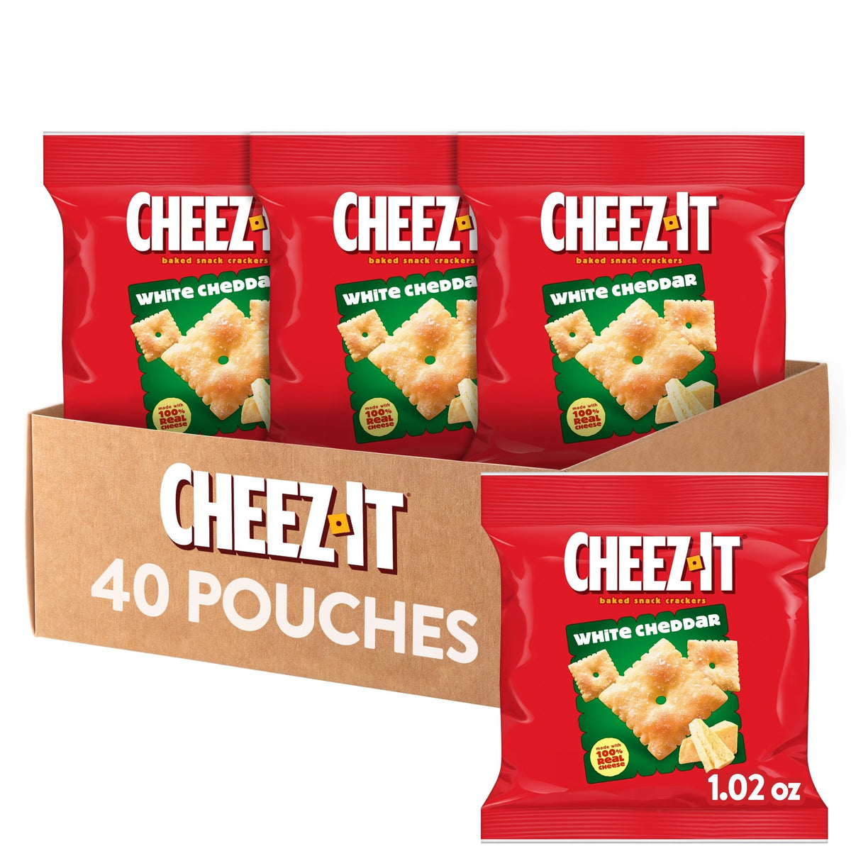 Cheez-It Cheese Crackers, Baked Snack Crackers, Lunch Snacks, White Cheddar (40 Packs)